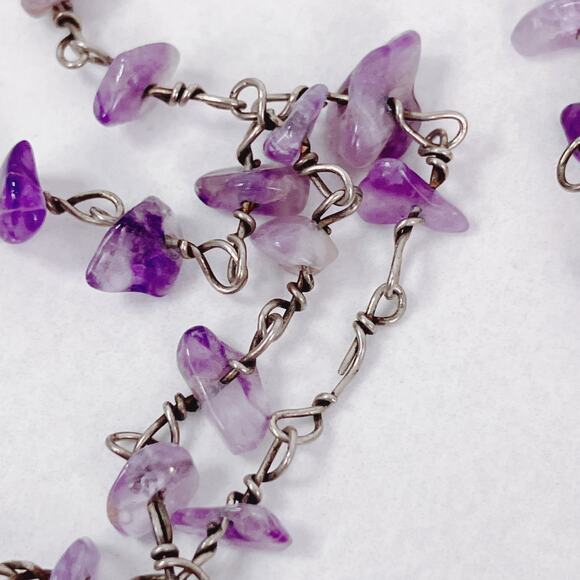 Amethyst Chip Bead Necklace Wire Linked Long Layering Lightweight Stone Jewelry - Picture 7 of 8